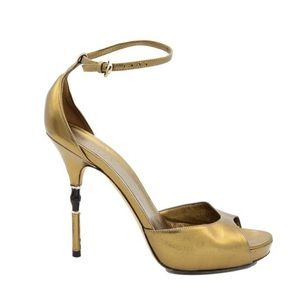 Gucci Gold Bronze Bamboo Heels 38 1/2